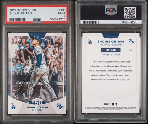 Shohei Ohtani - 2024 Topps 50/50 Home Run #50 LA Dodgers Card #100 PSA 9 MINT