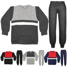 Kids Boys Girls Tracksuit Contrast Panel Top Bottom Jogging Suits Sportswears