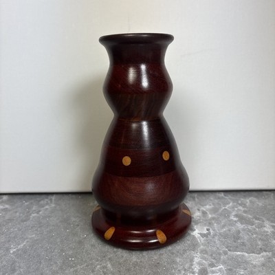 Segmented Wood Vase By Benzel 7 inch Hand Crafted Multi-Wood Color Beauty