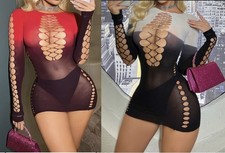 Seamless Mini Dres,Stretchy Fishnet Bodysuit,Full Sleeve Lace Babydoll,Clubwear