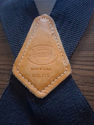 Nicholas No 115 Suspenders Black Made in USA Leather Back Heavy Duty