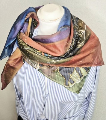 Silk scarf elephants print boho ethnic large shawl artistic wrap New, Gift Idea