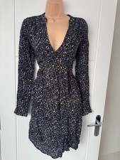 Nine Savannah Miller Navy Animal Print Wrap Dress UK 10 S B5