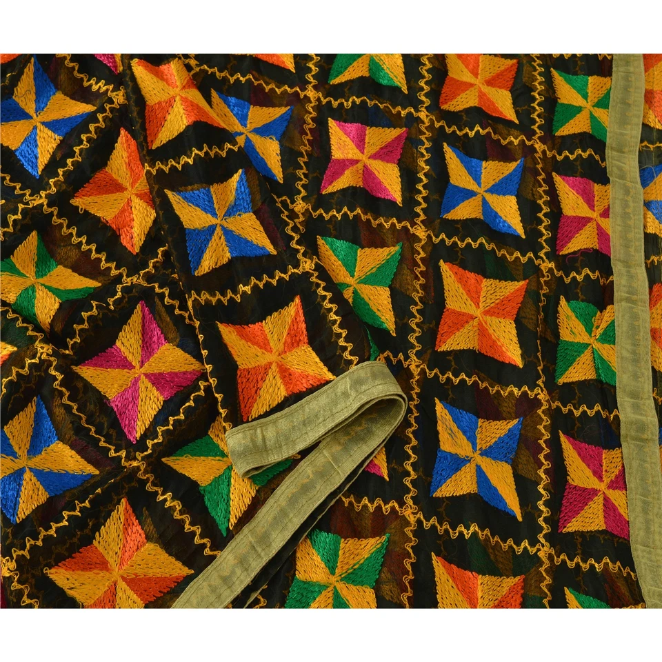 Estola Sanskriti Vintage Negro Dupatta Bordado Gasa Seda Bagh Phulkari Foto 2 de 4