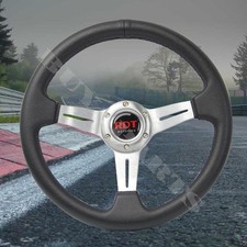 330mm Silver Pvc Leather Deep Dish Sport Racing Steering Wheel Fits Universal 330mm Silver Pvc Leather Deep Dish Sport Racing Steering Wheel Fits Universal