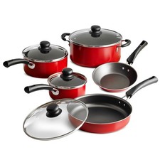 Juego de utensilios de cocina antiadherentes Tramontina de 9 piezas ollas y sartenes de aluminio rojo combo