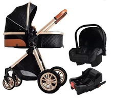 3 in 1 Baby Stroller Travel System w/ ISOFIX Base | Lightweight Newborn BLACK