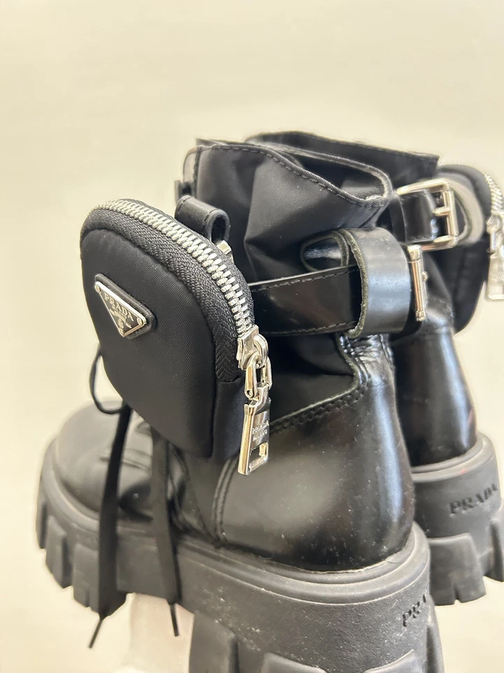 Prada черный кожаный боя монолит нейлона кроссовок ботинки размер 36 ЕС 6 США X1 - Изображение 4 из 4