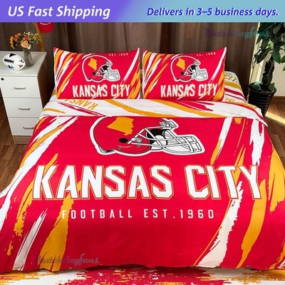 Kansas Football Bedding Set Duvet Cover Twin Queen Red Gold/Free Hat Included 
