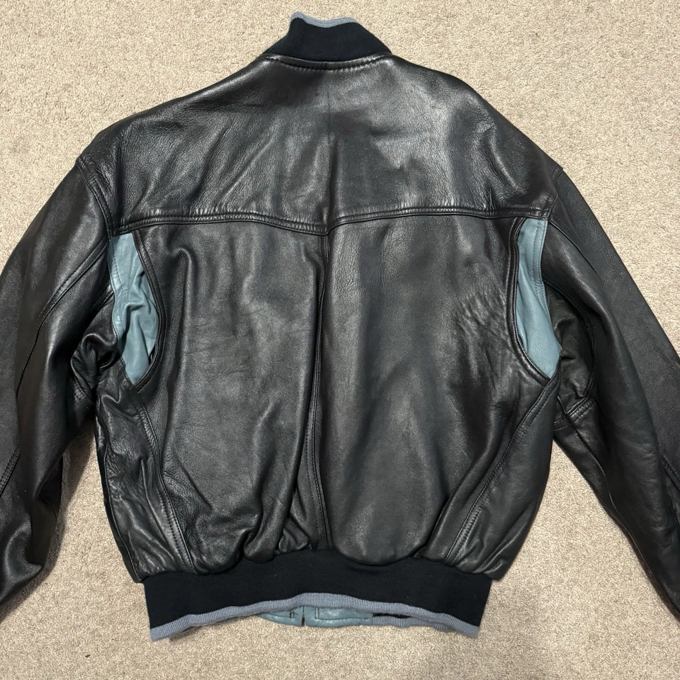 Vintage Pioneer Wear Leather Bomber Jacket Southwest L Black & Teal Green - Image 4 of 4