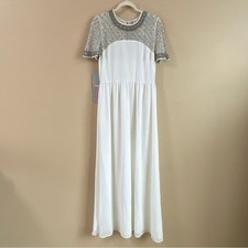 ASOS New Size 10 White Beaded Princess Cluster Lattice Flutter Sleeve Maxi Dress