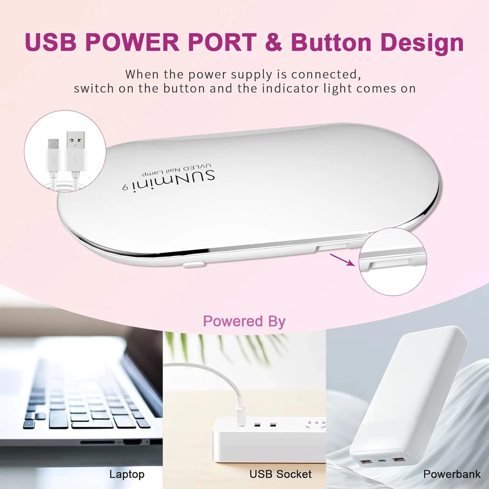 Lámpara de uñas UV plegable con 9 cuentas 365+405Nm - Luz de gel USB de bajo calor para esmalte Foto 3 de 4