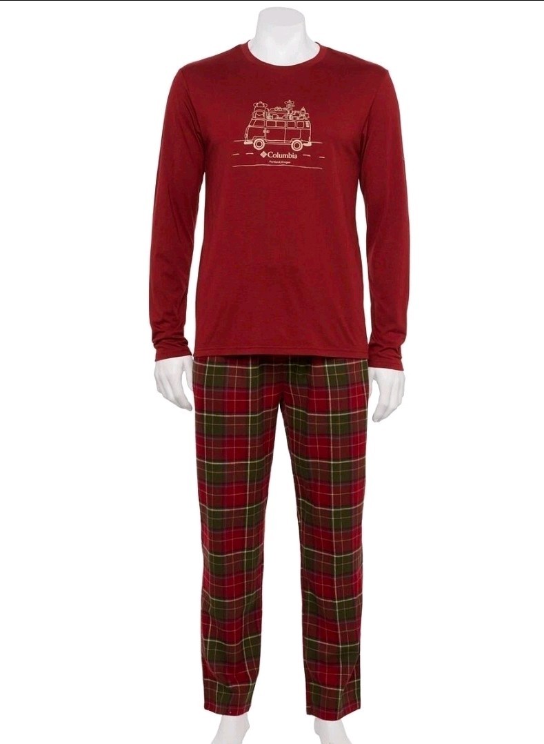 Conjunto de pijama Columbia para hombre talla M mediano tejido Top polar pantalones bolsillos Van Life nuevo en paquete