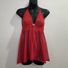 Victoria  s Secret Red Lace And Mesh Halter Babydoll Chemise Size Medium