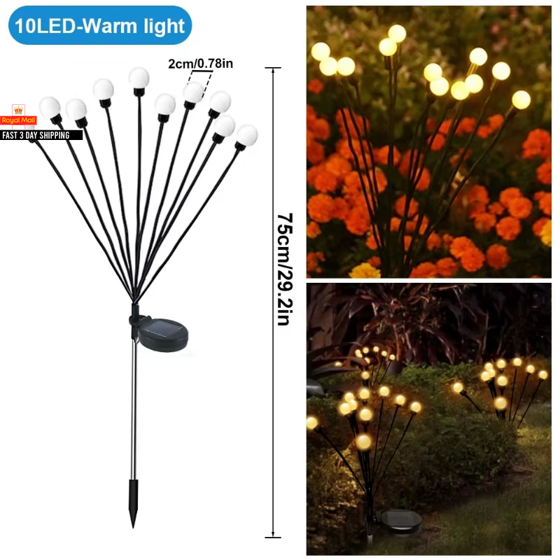Outdoor Solar Pathway Light Waterproof 6/8/10 Heads Led Powered Swaying Firefly