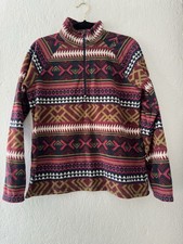 Eddie Bauer 1/4 Zip Fleece Pullover Women's Large Mulitcolor Aztec Long Sleeve