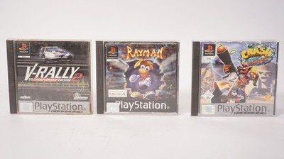 PS1 Spiele Paket: Rayman Erstauflage Crash Bandicoot 3 & V-Rally 2 komplett CIB