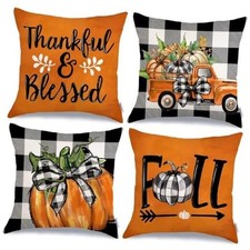 Fall Decorative Throw Pillow Covers 18 x 18 Inch 18" x 18" Pack of 4 Orange