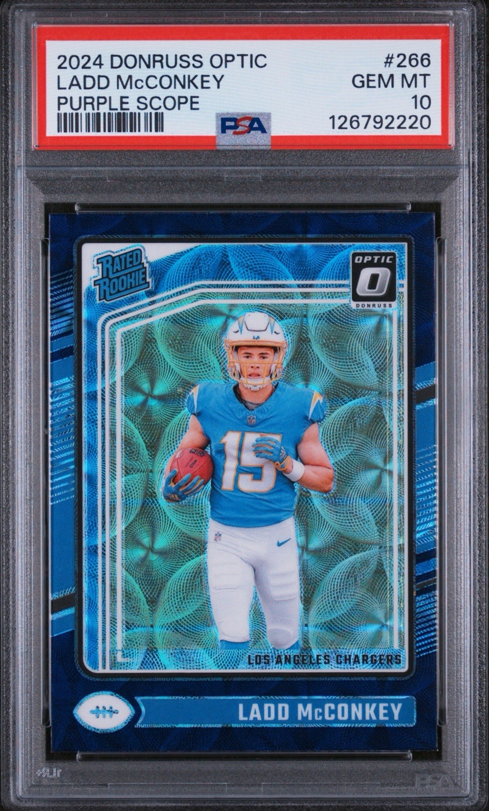 2024 PANINI DONRUSS OPTIC #266 LADD MCCONKEY PURPLE SCOPE PSA 10