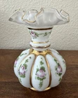 Vintage FENTON CHARLETON ROSES MELON Hand Painted Vase w/ Gold