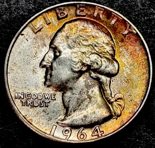 1964-D Silver Washington Quarter - Choice BU Color - Toned -