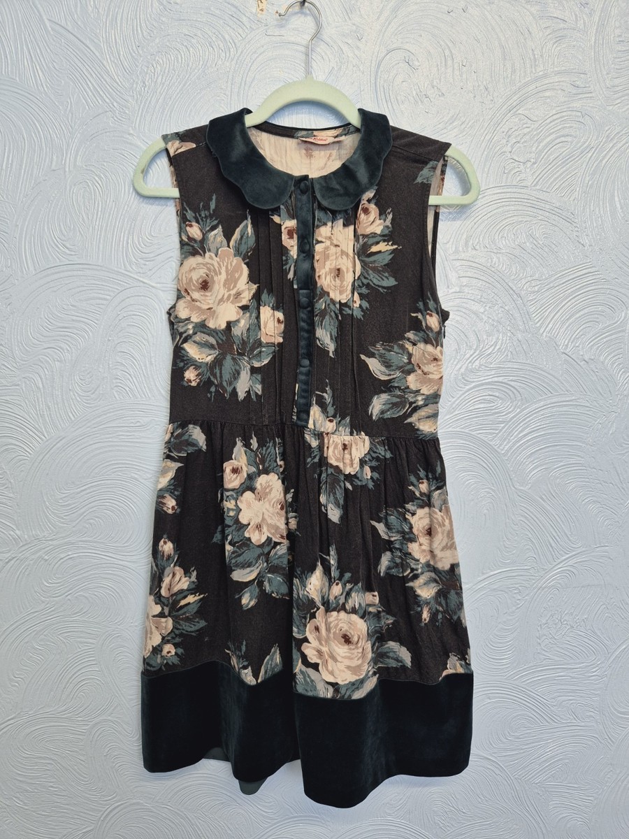 Cath Kidston Floral Dress Size 10 Peter Pan Velour Collar Skater