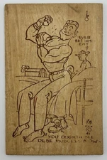 Rare WWII Wooden Postcard Camp Sutton NC Pvt Roy Turner 1941 Cartoon Art