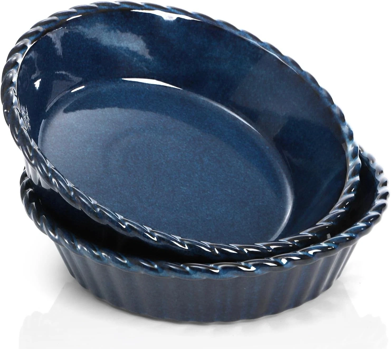 2 Pack Ceramic Pie Pans, 10 Inch Deep Fluted Pie Plate, 54 Ounce round Baking Di