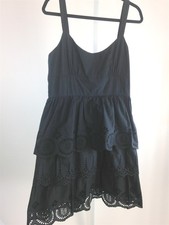 Karen Kane 100% Cotton Eyelet Tiered Ruffle Casual Sun Dress Black Size 12