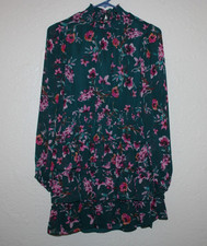 Express dress sz S Green w/floral, tiered sleeves are airy material. NWT