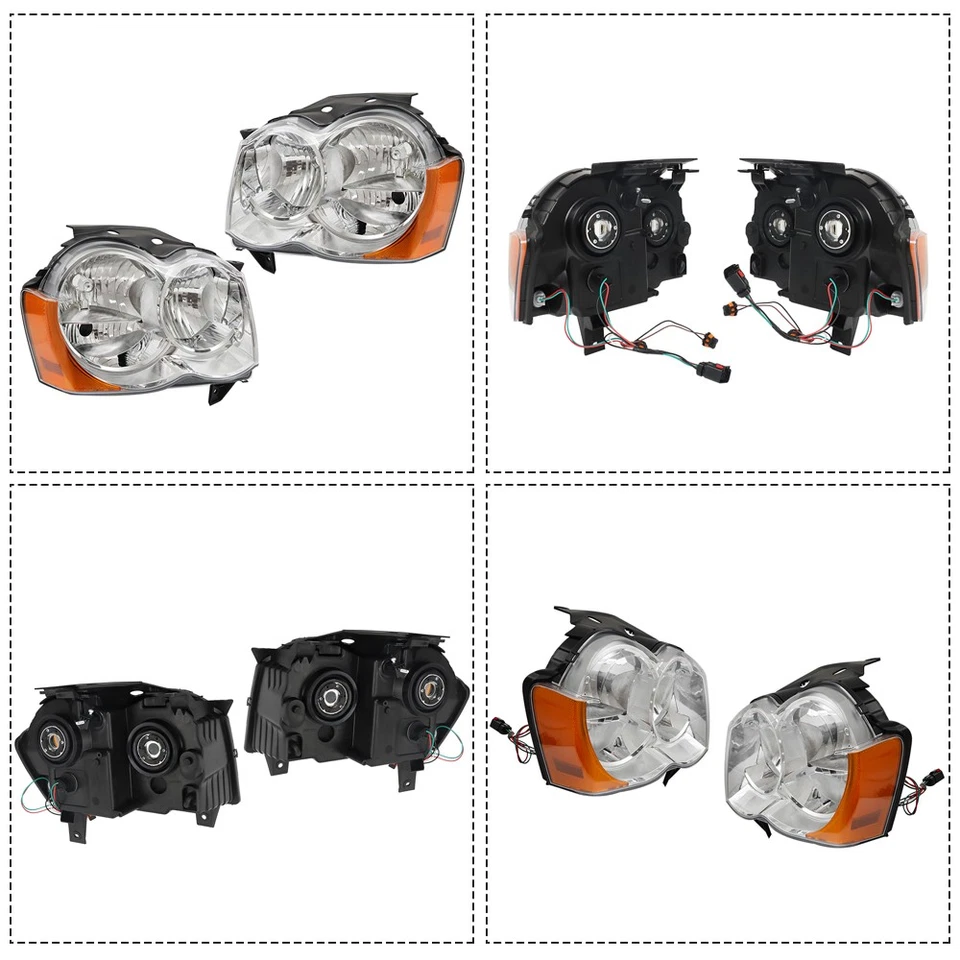 For Jeep Grand Cherokee 2008 2009 2010 Left&Right Side Halogen Headlights Chrome - Image 3 of 4