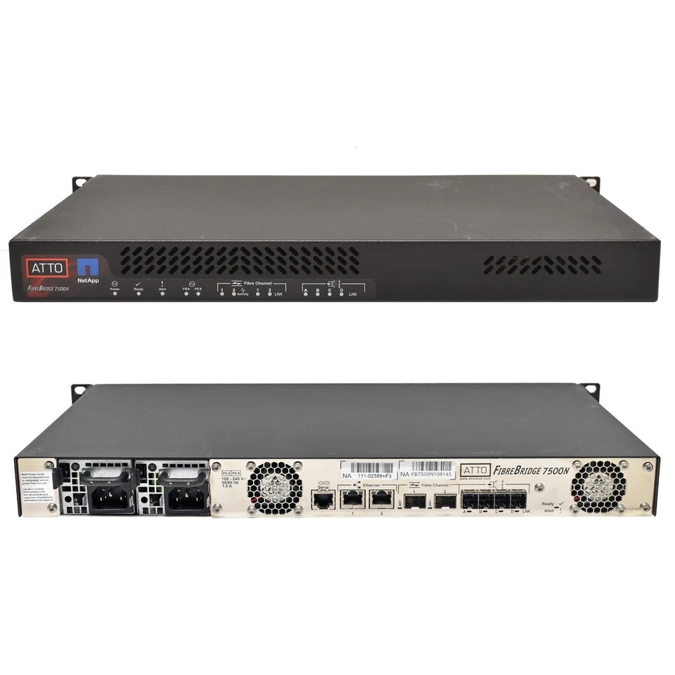 ATTO FibreBridge 7500N FCBR-7500-DN1 16GB FC to 12GB SAS 2x16G GBIC Rack Ears