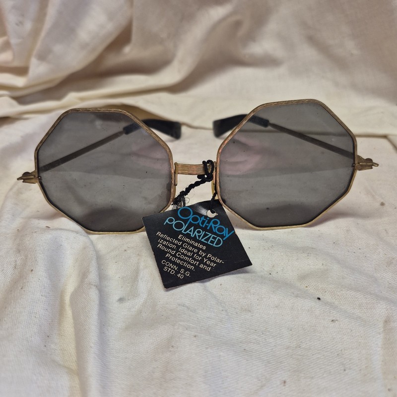 Antique Opti-Ray Octagon Sunglasses Vtg Steampunk Glasses Spectacles Metal Rim