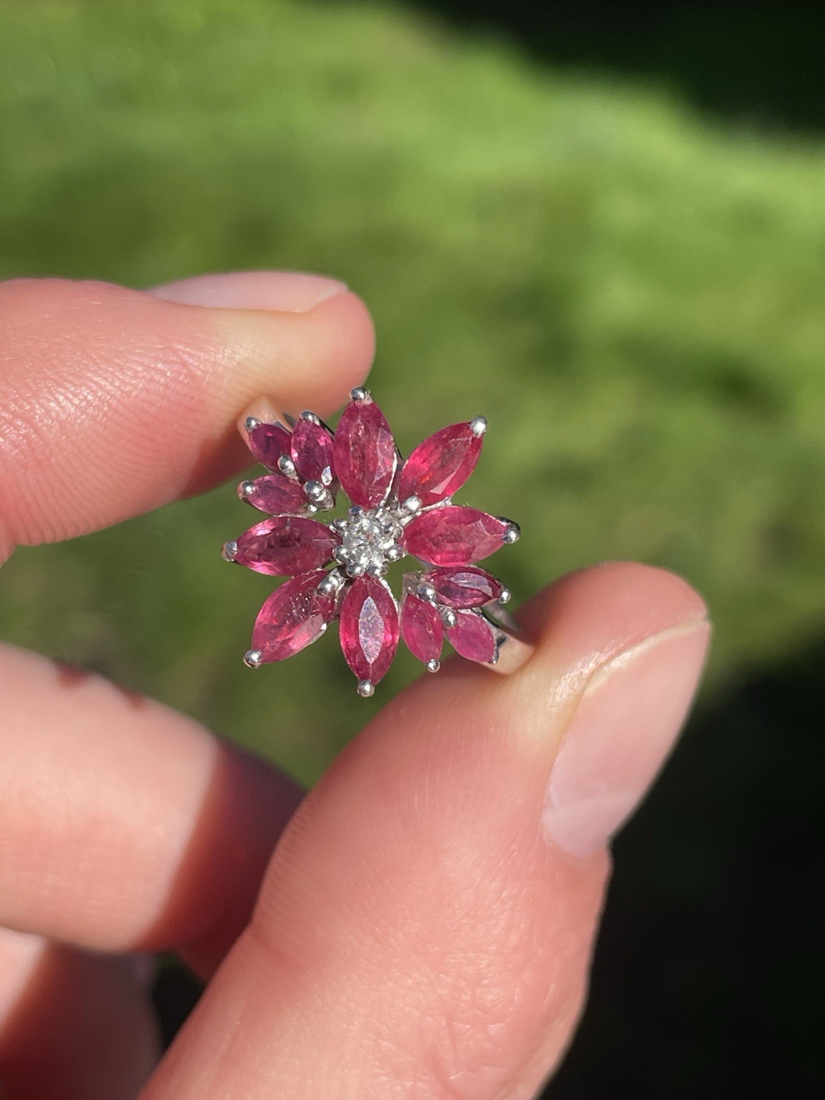 Silver Ruby & White Spinel Cluster Ring 3.1 Grams… - image 2