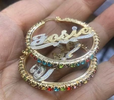 personalized name hoop  earrings 1  1/2  inch #color stone