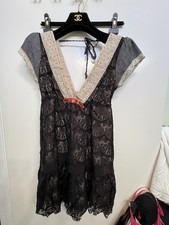 FREE PEOPLE GORGEOUS EYELET LACE&BEADED DESIGN CLUB HOLIDAY PARTY BLK LACE DRESS