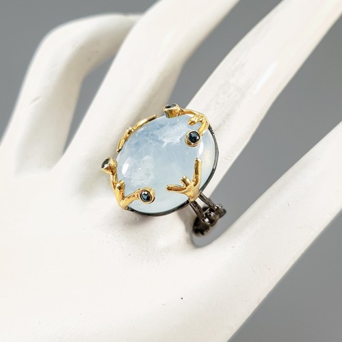Schmuck 34 Karat natürlicher Aquamarin Ring 925 Sterling Silber Größe 8 /R424891 - Bild 2 von 8