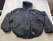 Vtg Walls Blizzard Pruf Duck Canvas Jacket Mens XL Black Hooded Canvas Insulated