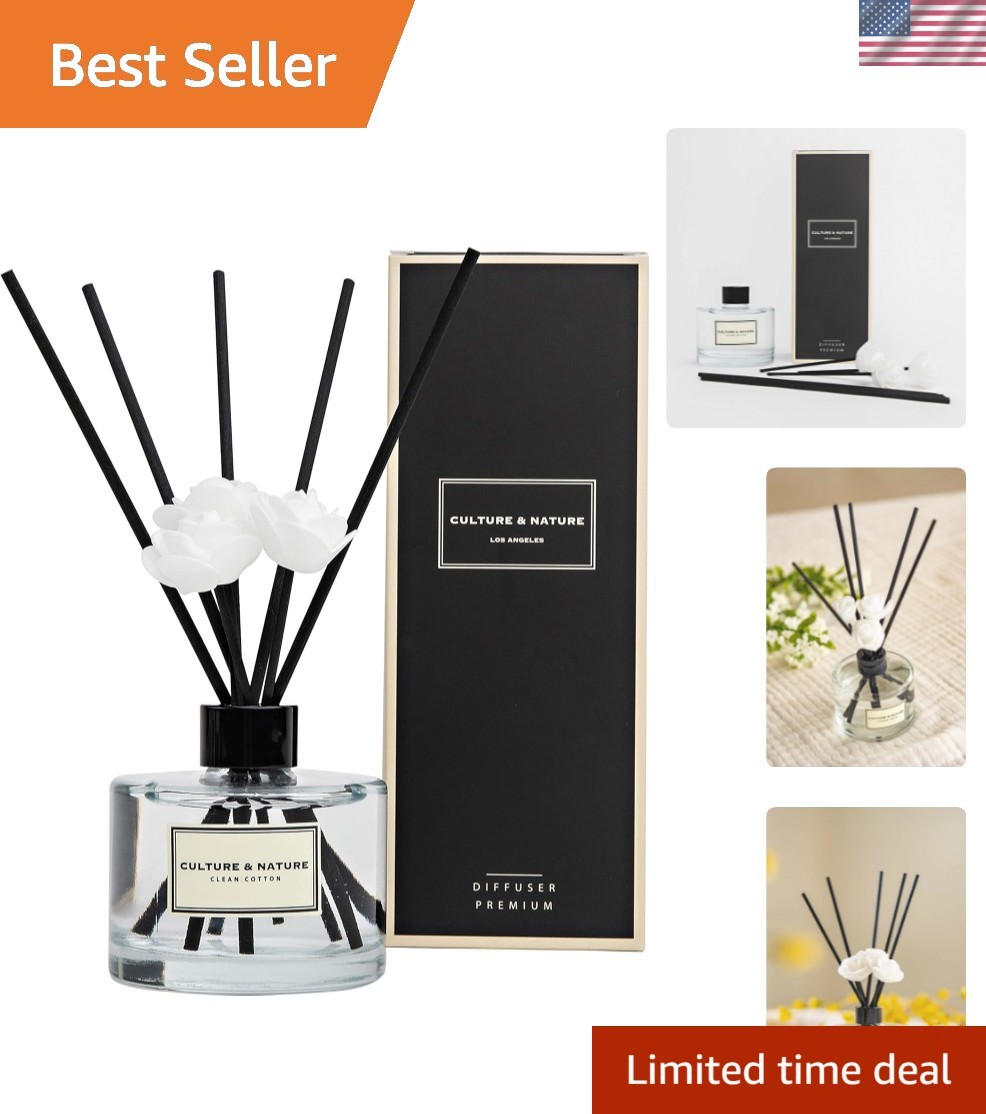 Reed Diffuser Set 6.7oz 200ml Clean Cotton Scented Diffuser with Sticks Home ...-image