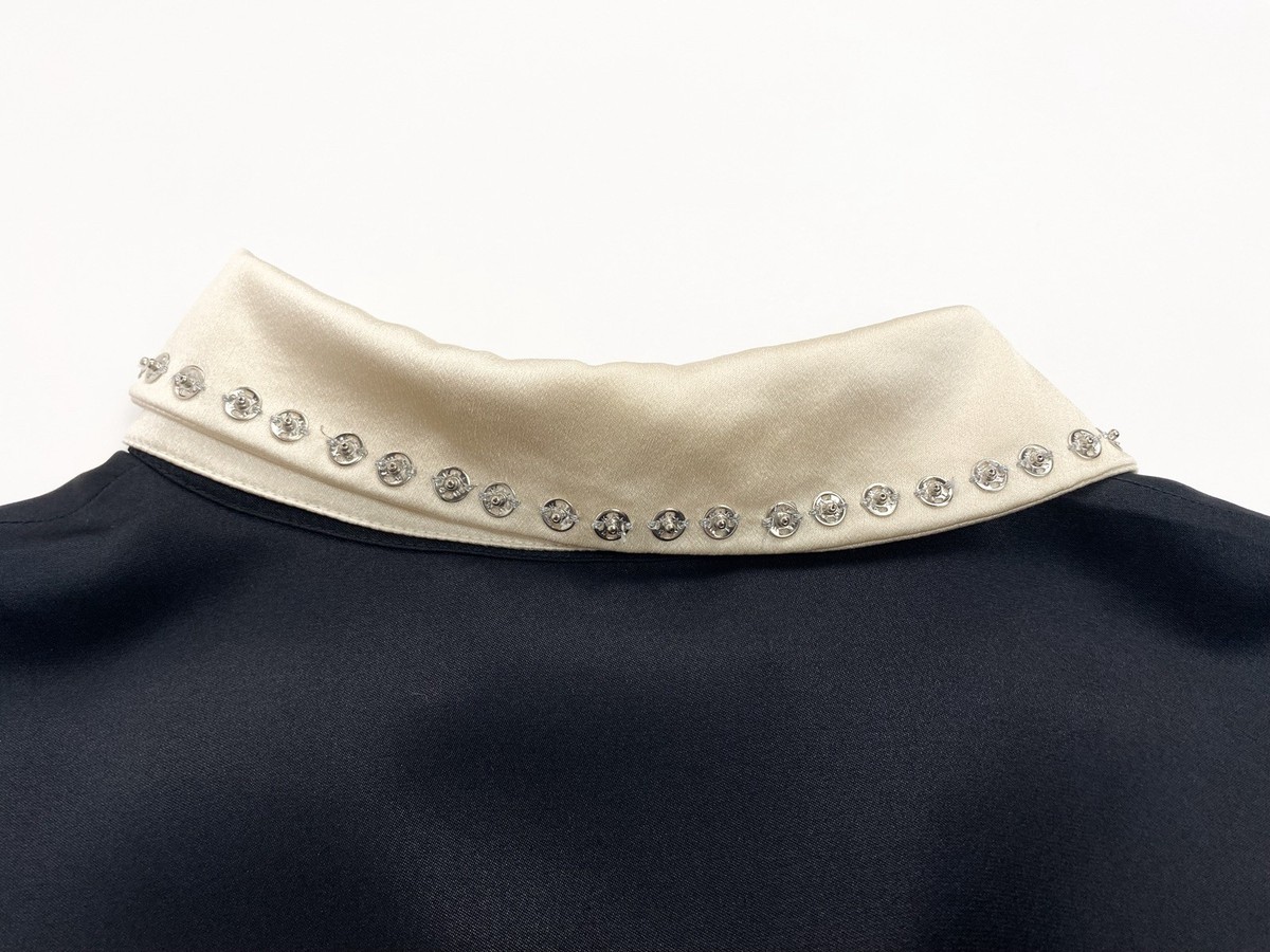chanel fall/winter 2003 black dress with white collar and cuffs Chanel 2004 Black Button Up Collared Dress and Belt main image 1