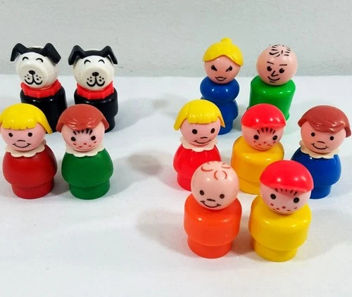 Fisher-Price Little People Lot Of 11 Wood And Plastic Dog Mom Dad Vintage - 2 pe