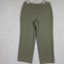 Talbots Pants Womens 14 Green Khakis Straight Crop High Rise 100 Cotton Casual.