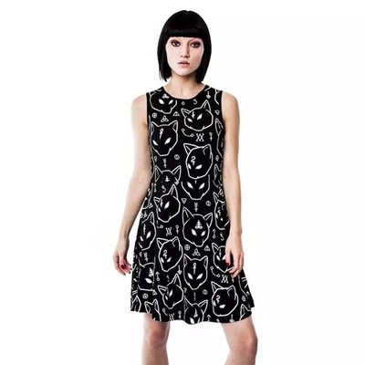 NWOT Killstar Azrael Dress Size S Black Goth Cat Dress