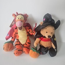 Vtg Disney Store Halloween Witch Pooh  Devil Tigger 9" Stuffed Animal Plush