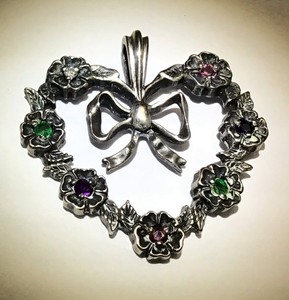 Vintage Franklin Mint 82 Sterling Silver Multi Gemstone Heart Pendant