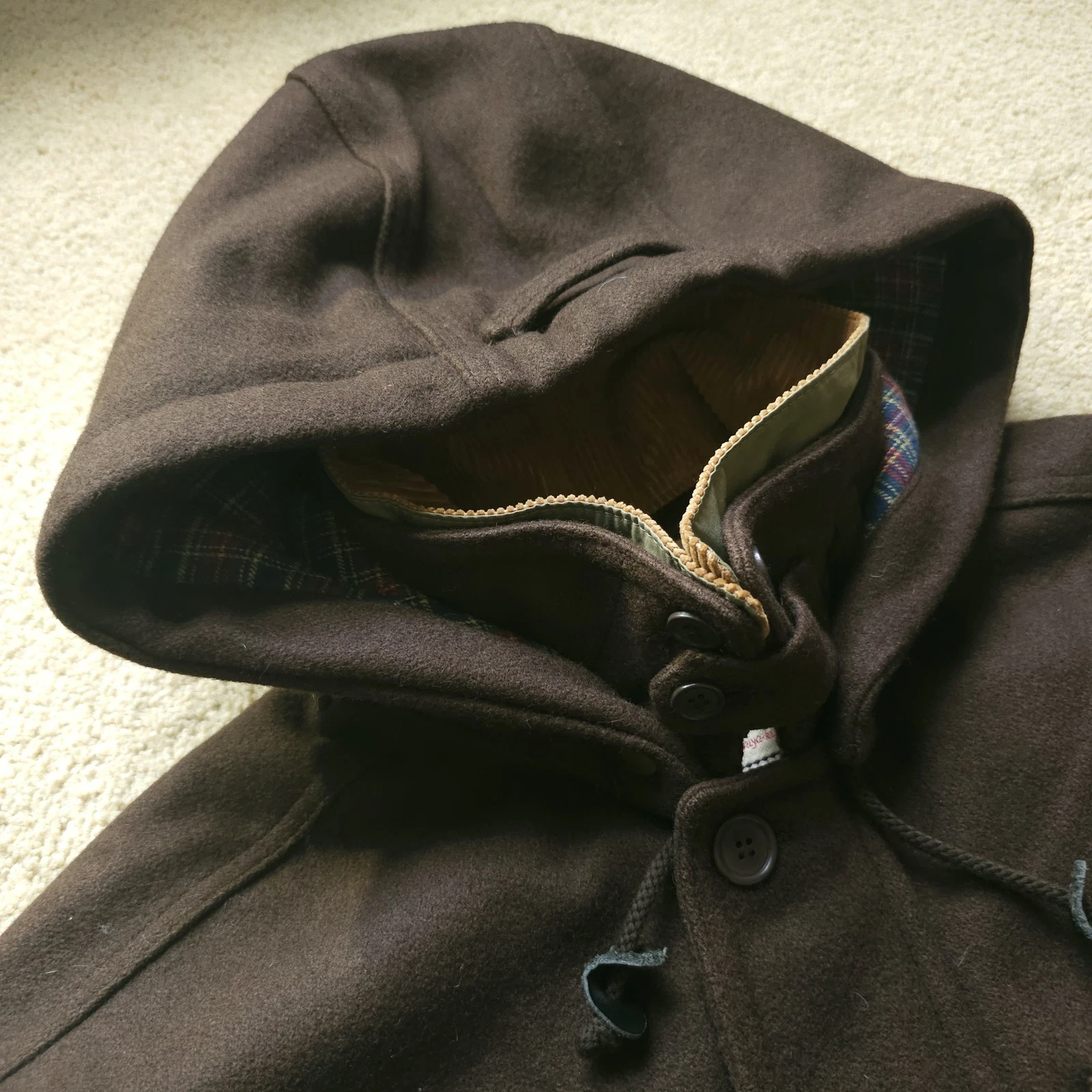VTG DWW Made in Japan Thick Sturdy Melton Wool Hooded Utility Jacket Brown 38 S image 2