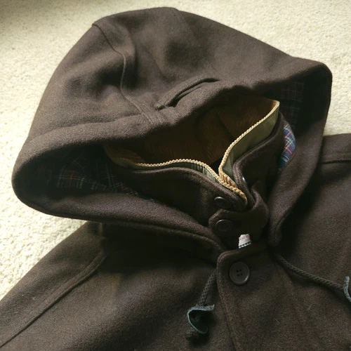 VTG DWW Made in Japan Thick Sturdy Melton Wool Hooded Utility Jacket Brown 38 S image 2