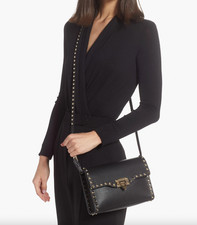 1950 Valentino Black Leather Gold Rockstud Medium Shoulder Bag