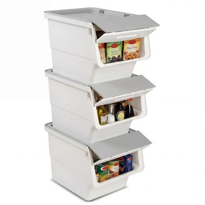 3 PCS Storage Bins on Wheels w/Stay-Open Lid for Kitchen Bedroom Laundry Closet