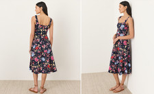 PACT Women's Organic Fit Flare Square Neck Dress, Dayspring Blooms Multi, New